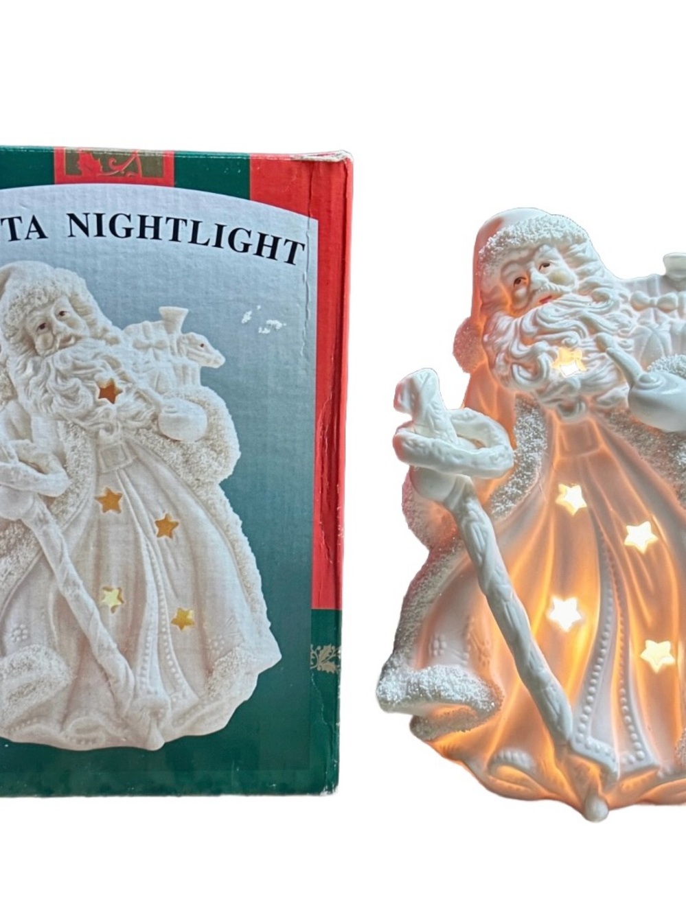 Christmas Collection • Santa Nightlight • 1999 • White • Ceramic • New W/ Box